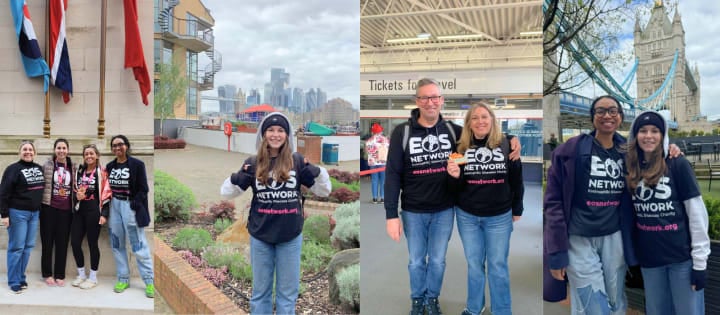 EOS Network team and supporters around London landmarks during the Marathon event for eosinophilic disease awareness