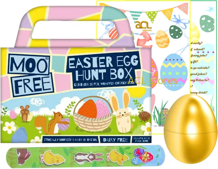 a box of easter treats with a golden egg